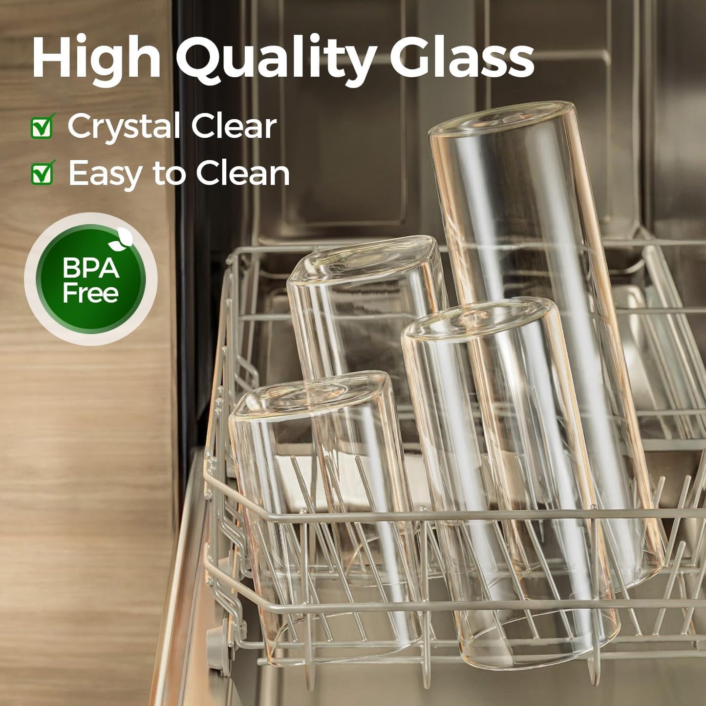 ComSaf Airtight Glass Storage Canister with Wood Lid (1.6 Qt), Clear Food Storage Container Jar with Sealing Lids for Oat Pasta Flour Cereal Rice Sugar Tea Coffee Beans, Set of 3 Square Cookie Jar