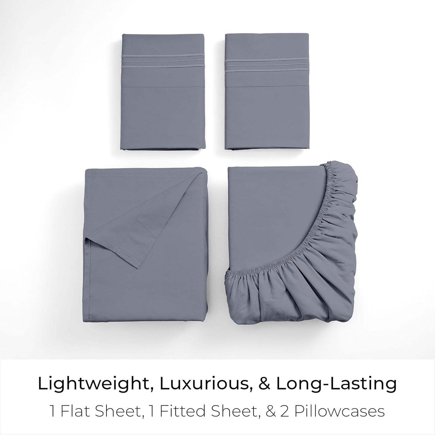 Mellanni King Sheets Set - 4 PC Iconic Collection Bedding - Hotel Luxury, Extra Soft, Cooling Bed Sheets - Wrinkle, Fade, Stain Resistant (King, Mineral Gray)