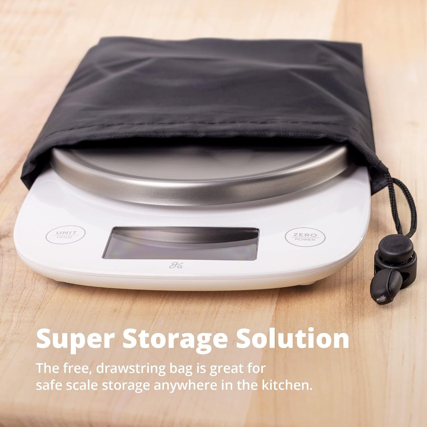Greater Goods Digital Kitchen Scale with LCD Display, Weighs in Grams and Ounces, Batteries Included, Weighs up to 11 Pounds, White (No Bowl)