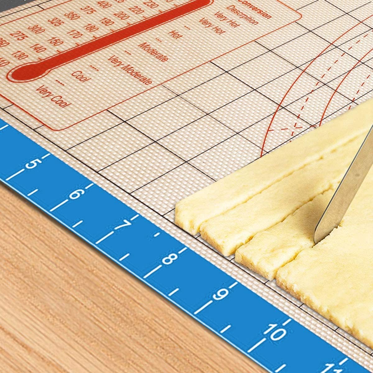 Silicone Pastry Baking Mat Non Stick-Large Rolling Dough with Measurements-Non Slip Pizza,Fondant,Pie,Cake Baking Mat - 26 x 16 Inch By Cook Time(Blue)