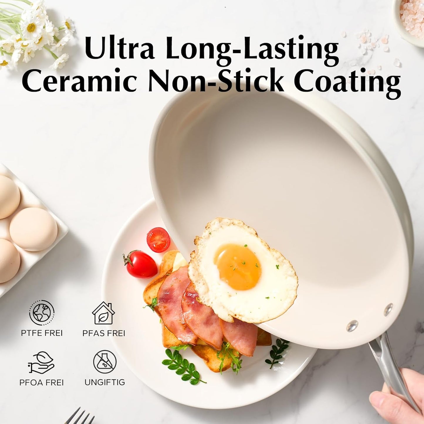 Redchef Nonstick Frying Pan Skillet, Ceramic Non-Stick Saute Pans, 11 inch Cooking Fry Pan with Stay Cool Handle, All Stovetops (Gas, Electric & Induction), Dishwasher/Oven Safe, PFAS-Free, Non Toxic