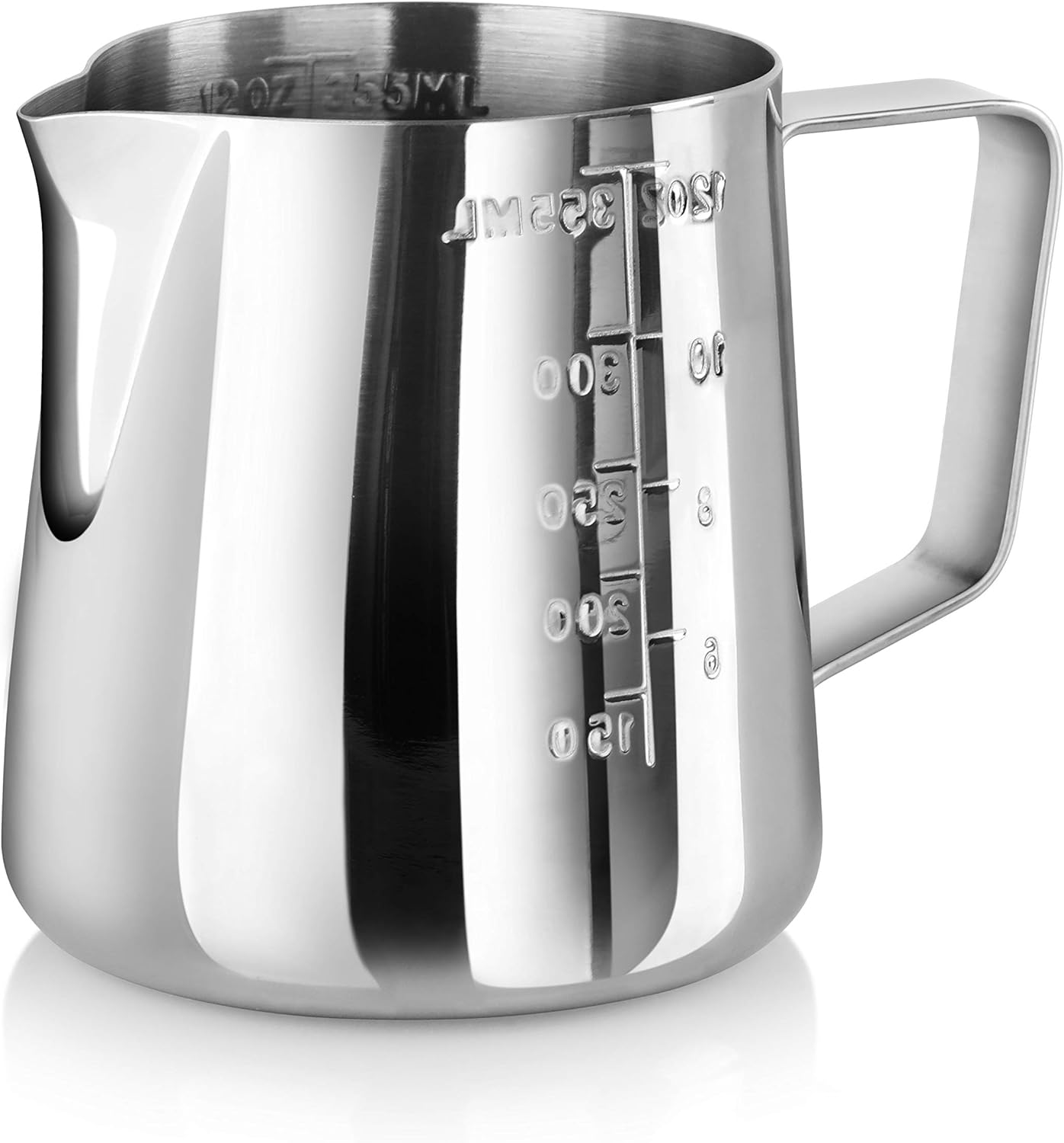New Star Foodservice 28805 Commercial Grade Stainless Steel 18/8 Frothing Pitcher, 12-Ounce with Measurement Scale (Pack of 2)