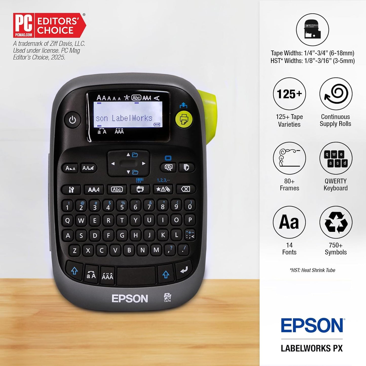 LABELWORKS Epson LW-PX300ADPT Industrial Label Maker for Office with Adapter – Sticker Labels, Magnetic Label Compatible, Only Uses 203 and 205 Shrink Tubes, Label Printer & Adapter