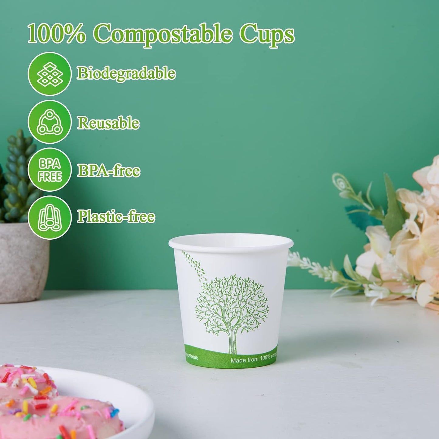 ECOLipak 500 Count Compostable Paper Cups, 4 oz Paper Espresso Coffee Cups with PLA Lined, Disposable Eco-friendly Biodegradable Hot Paper Cups for Party, Picnic,Travel,and Events