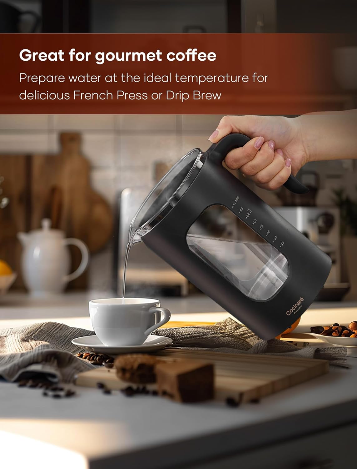 Electric Tea Kettle, INTASTING Glass Electric Kettle with tea Infuser and Precise knob temperature control, 1200W Fast Heating, BPA-Free, Easy to Clean, for Tea and coffee, 1 Liter (Wood)
