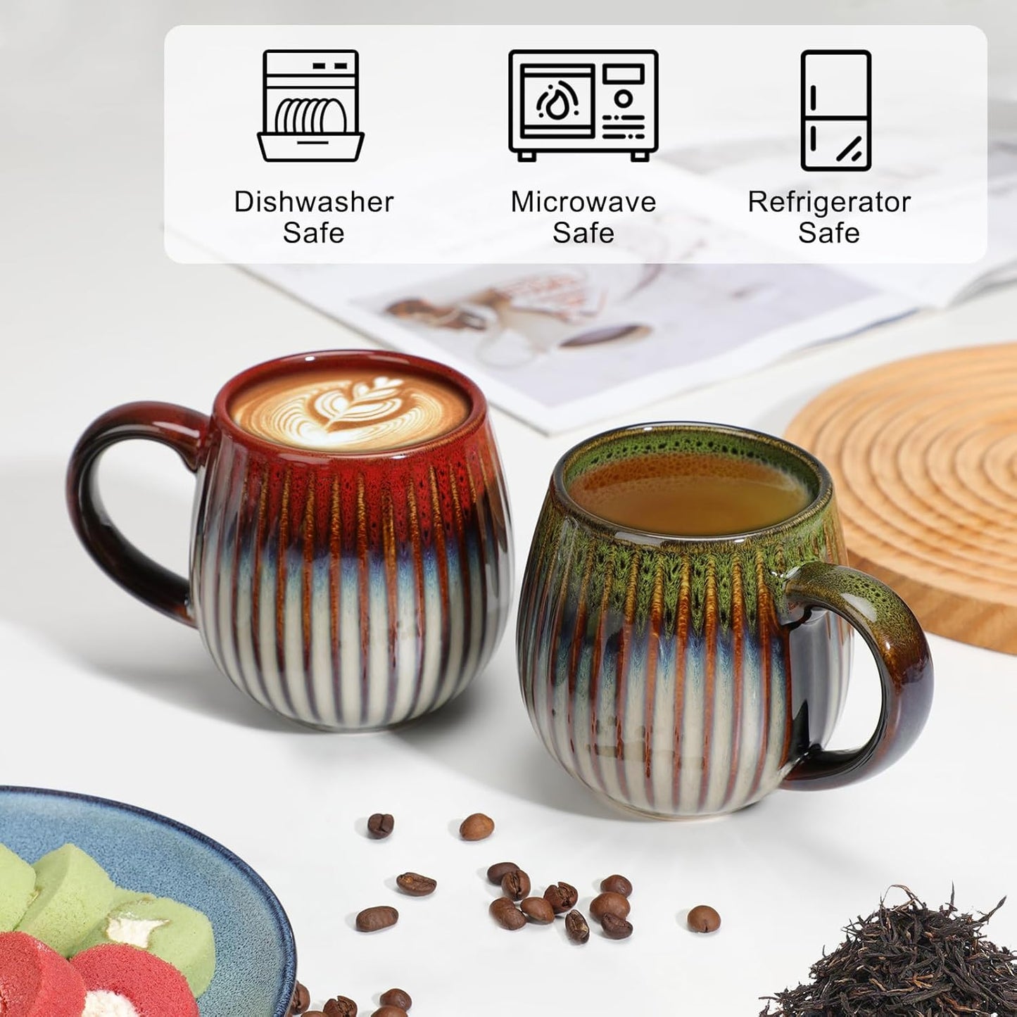 CosyCorner Ceramic Coffee Mugs Set, 17 oz Large Coffee Cups for Home and Office, Ceramic Cup for Coffee & Tea（A×4 pcs）
