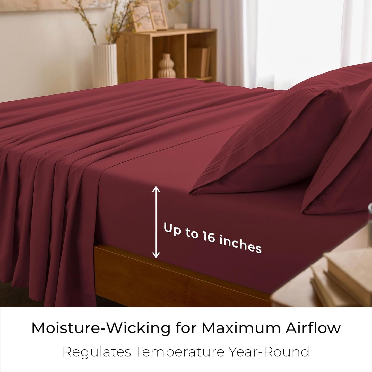 Mellanni California King Sheets Set - 4 PC Iconic Collection Bedding - Hotel Luxury, Extra Soft, Cooling Bed Sheets - Wrinkle, Fade, Stain Resistant (Cal King, Brick Red)