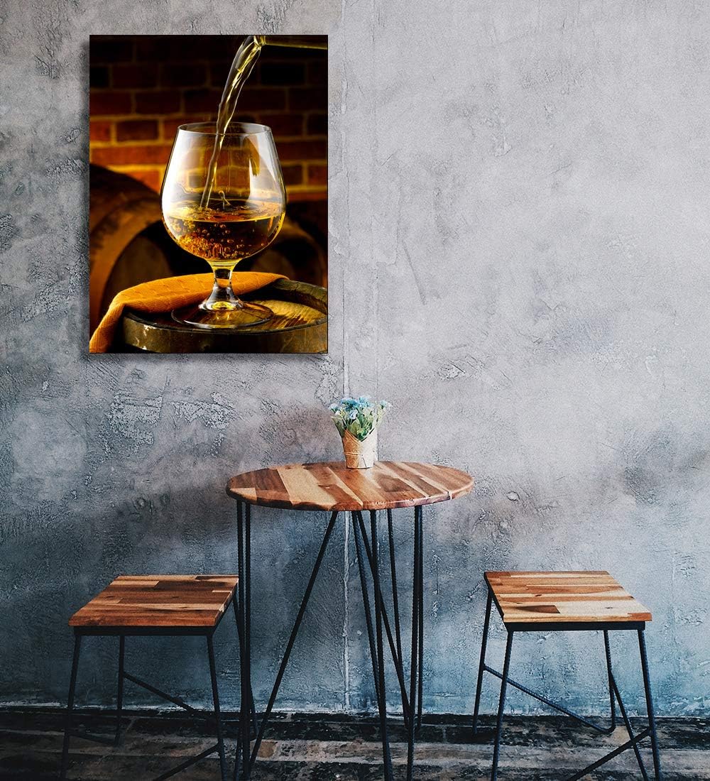 Looife Kitchen Wine Bottle Canvas Wall Art, 12x18 Inch Gallery Wrapped Whiskey Wine Glass Cup Picture Prints Wall Decor, Modern Art Deco for Dining Room and Bar Wall Decoration