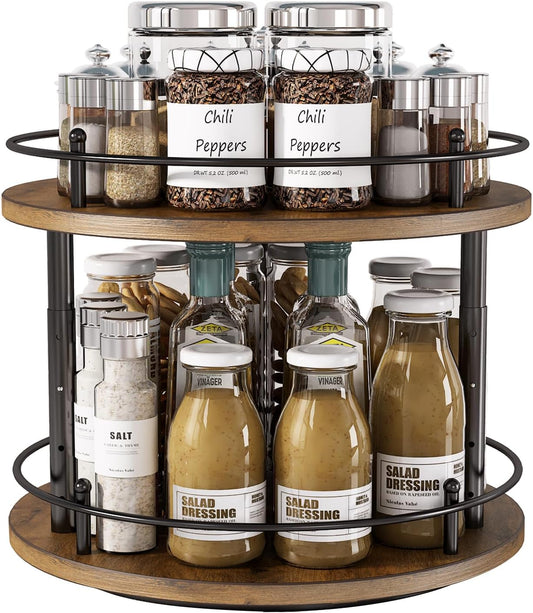 2 Tier Lazy Susan Organizer,2-Tier Spinning Spice Rack with Stable Carousel Base & 4 Height Settings for Cupboard Kitchen Countertop Dining Table Cupboard (Two-Ply(Round))