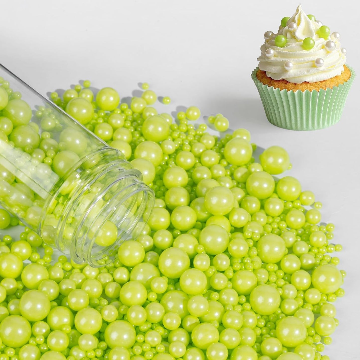 Edible Green Pearl Sprinkles,Halloween Mix Size Sugar Sprinkles,130g/4.58oz,Baking Edible Candy,Cake Decorations,Cupcake Toppers,Cookie Decorating Donuts Ice Cream Toppings,Birthday Wedding Party Valentines Christmas Supplies