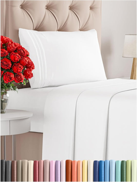 Twin Size 3 Piece Sheet Set - Comfy Breathable & Cooling Bed Sheets Set - Hotel Luxury Bedding for Women, Men, Kids, Teens, Boys & Girls - Deep Pockets, Ultra-Soft and Wrinkle Free - Oeko-Tex - White