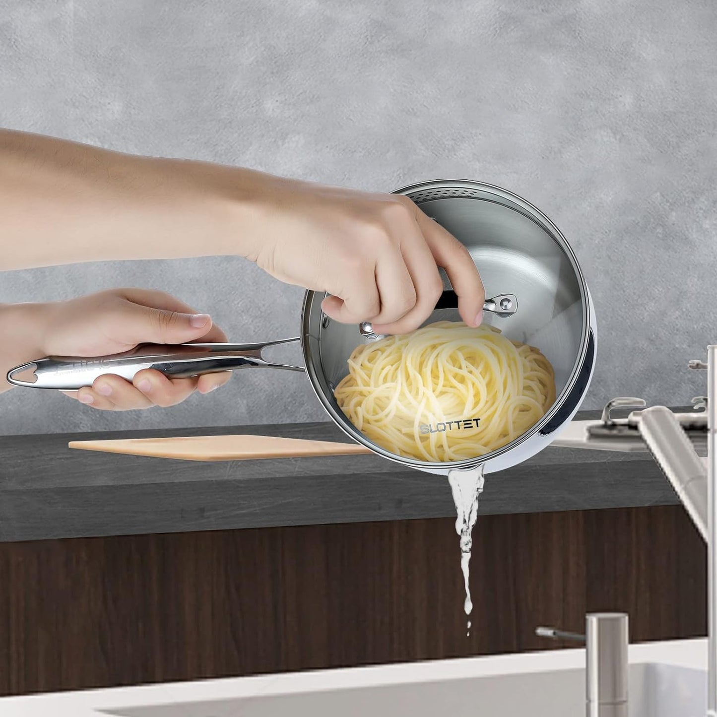 3.5 Quart Stainless Steel Saucepan with Steamer, Tri-Ply Full Body Small Multipurpose Pot with Pour Spout,Strainer Glass Lid, 3 Qt Sauce Pan for Cooking with Stay-cool Handle.