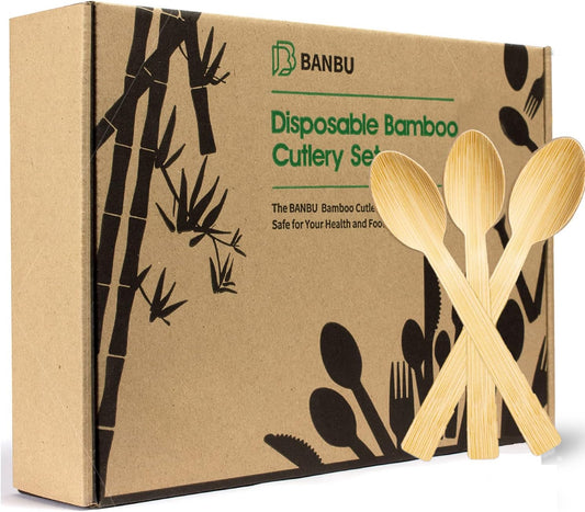 Bamboo Disposable Utensils- 200 PK Bamboo Spoons for Eating 100% Compostable Eco Friendly Biodegradable Renewable Natural Travel Cutlery 6.7" Spoon for Party/Wedding/Camping/Travelling