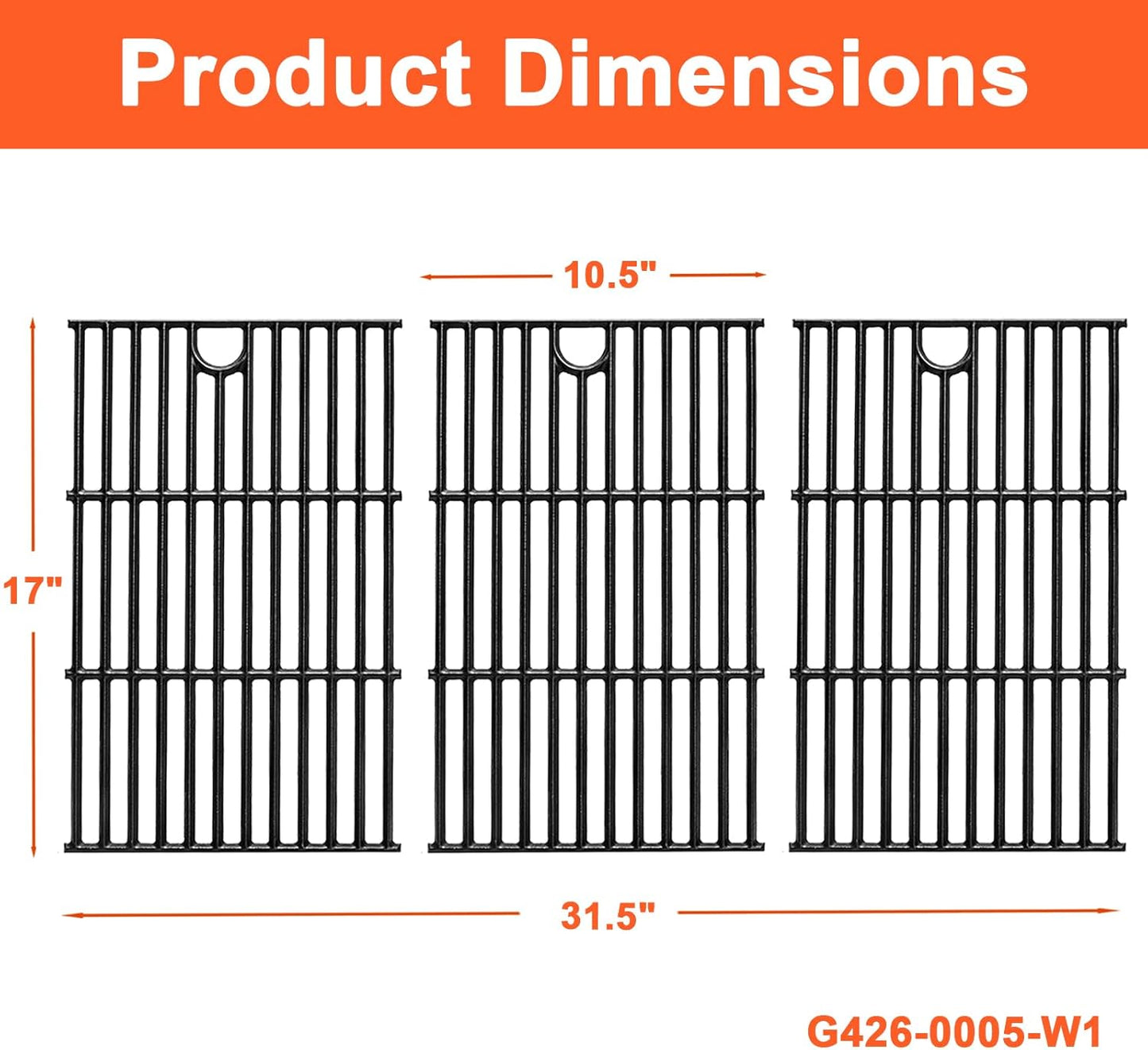 17" Grill Part Kit for Charbroil Performance 6 Burner 463228622 463229021 463229521 463229521B 463284422, Grill Grates/Heat Plates/Burners/Adjustable Crossover Tube/Ignition for Charbroil Grills