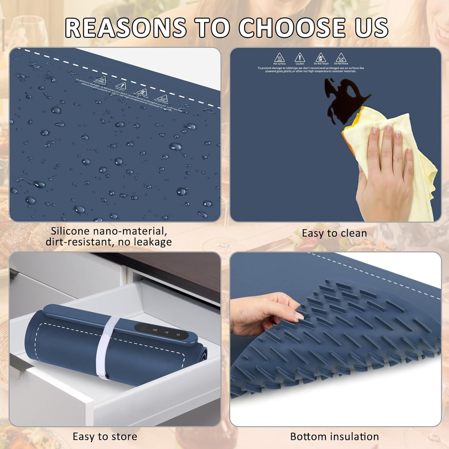 OcePor (XXL 36"x16") Food Warming Mat, Electric Warming Tray,Foldable Food Warmer for Parties, Buffets, Family Gatherings, Holiday & Sabbath, Child Lock, Heating Mat for Food, (Blue)