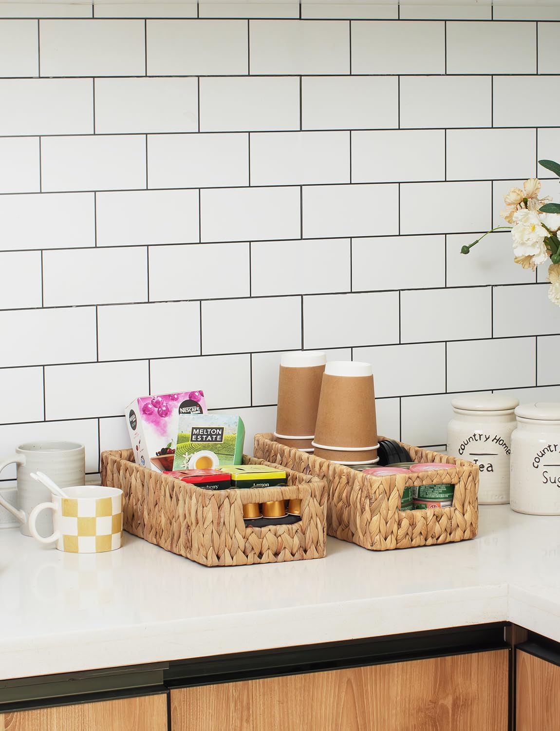StorageWorks Water Hyacinth Baskets, Small Wicker Baskets for Organizing in Kitchen and Bathroom, 2-Pack