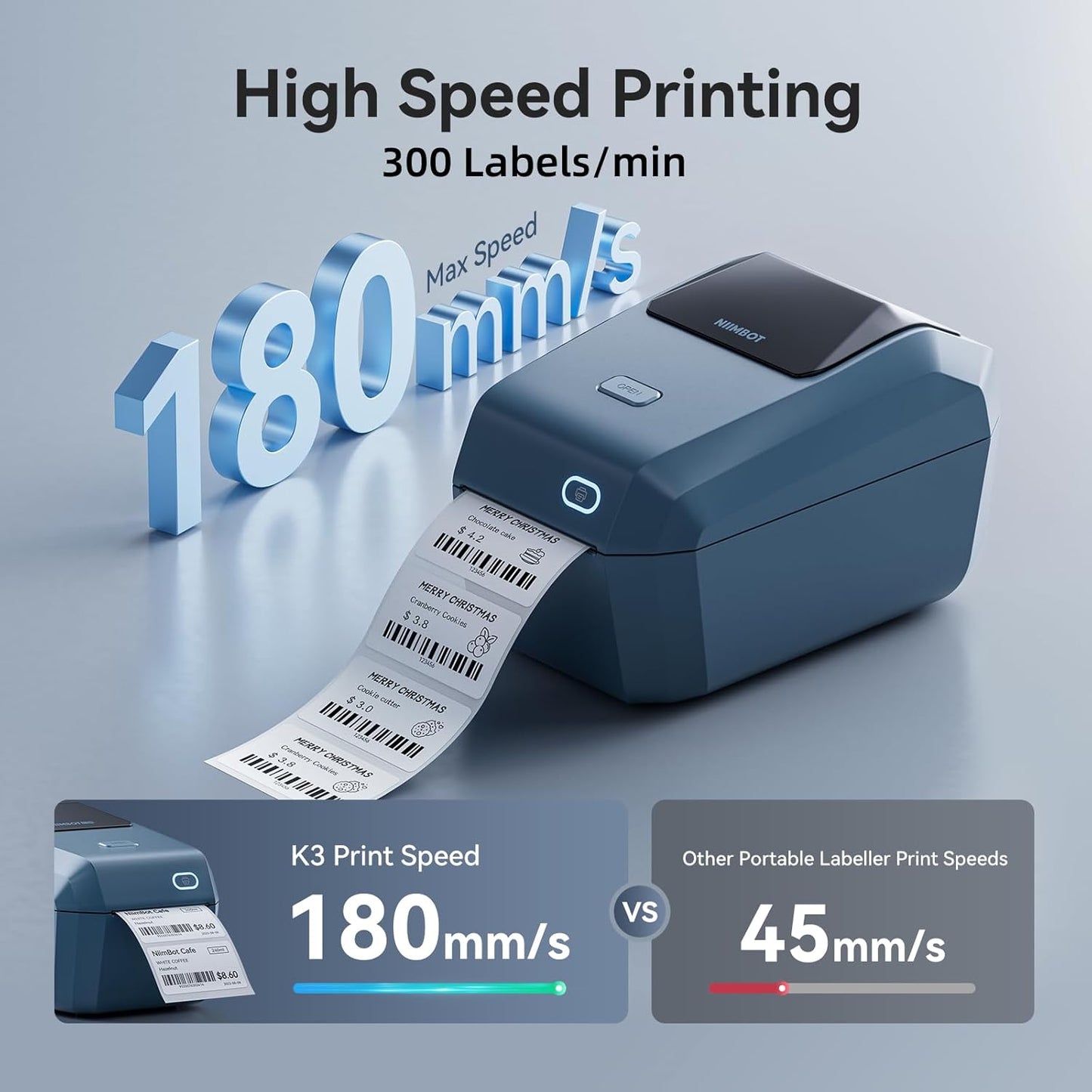 NIIMBOT K3 Label Printer, 3 Inch Desktop Label Maker with High-Speed, Bluetooth and USB Connection, Support Smartphone & PC, Thermal Label Maker for Small Business and Home Office