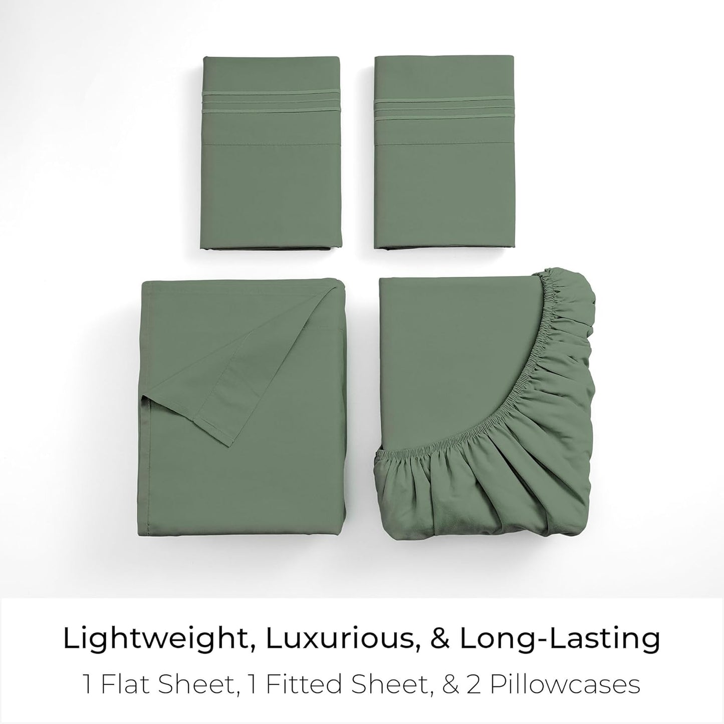 Mellanni California King Sheets Set - 4 PC Iconic Collection Bedding - Hotel Luxury, Extra Soft, Cooling Bed Sheets - Wrinkle, Fade, Stain Resistant (Cal King, Sage)