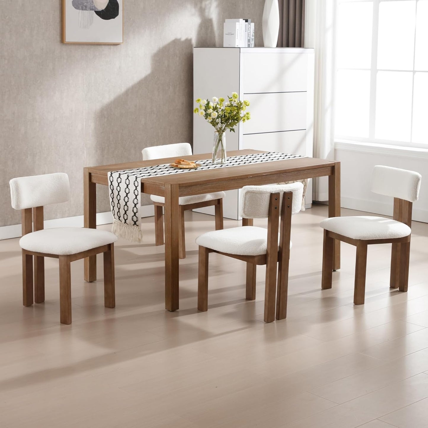 chairus Dining Chairs Set of 2 Faux Fur Diner Chairs Wood Chairs for Kitchen and Dining Room, White
