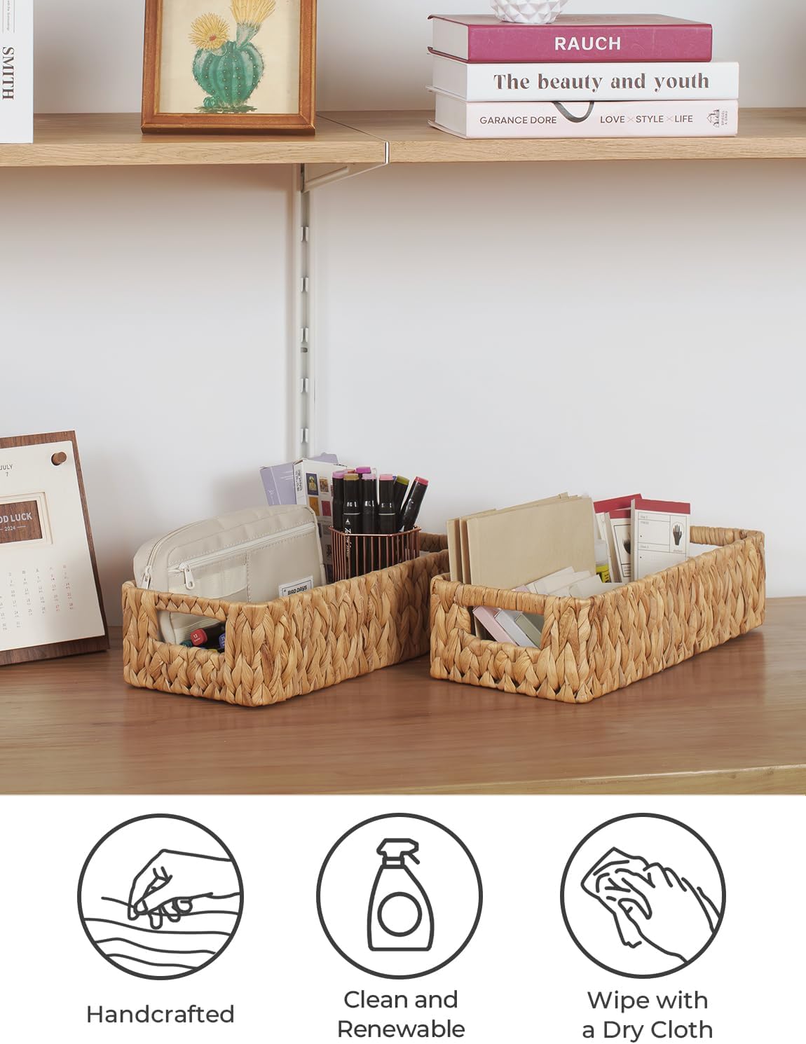 StorageWorks Water Hyacinth Baskets, Small Wicker Baskets for Organizing in Kitchen and Bathroom, 2-Pack