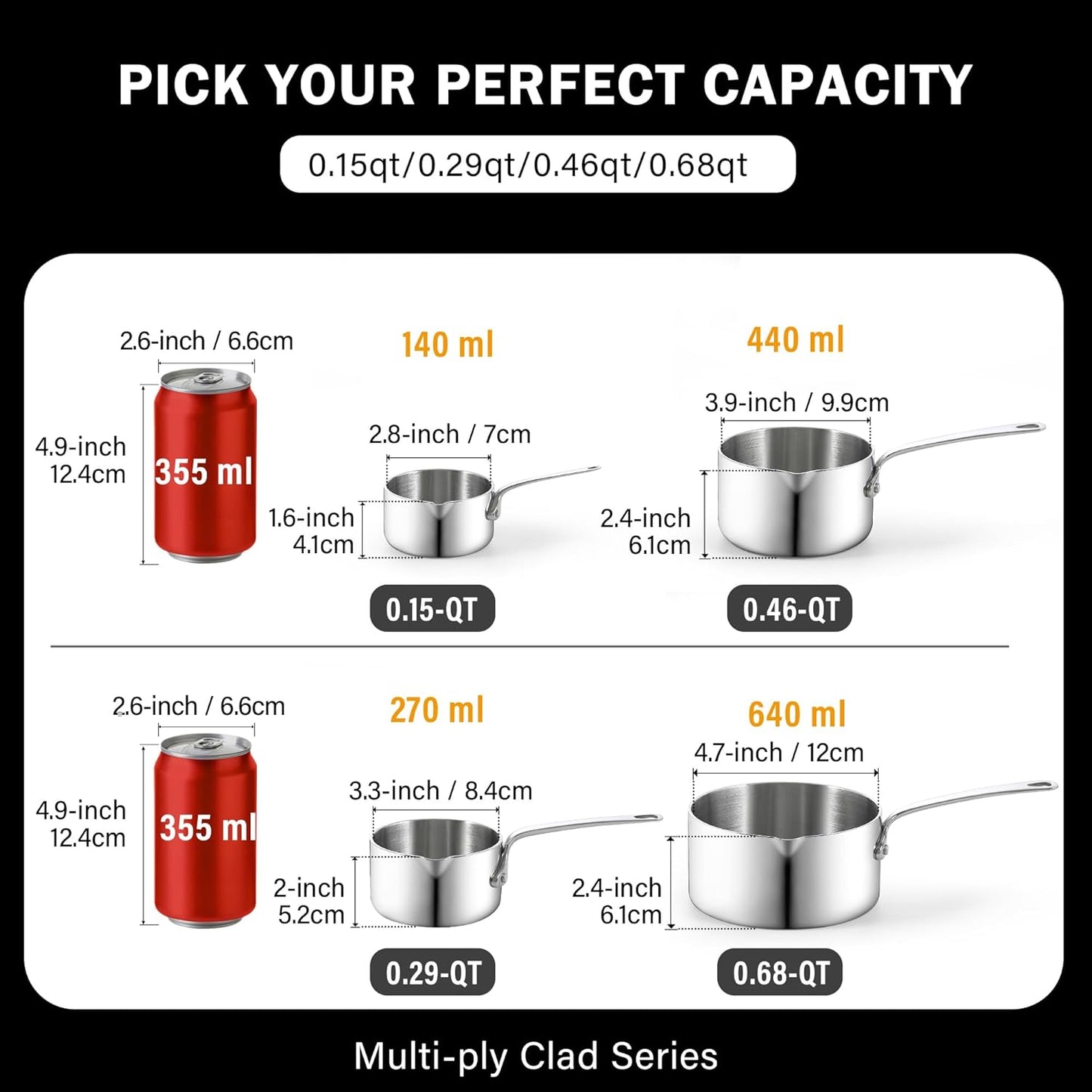Cooks Standard Stainless Steel Butter Warmer 0.15 QT, Multi-Ply Clad Small Sauce Pan, 140ml Mini Butter Chocolate Milk Melting Pot with Pour Spout Cooking Pot ideal for Chefs, Baristas