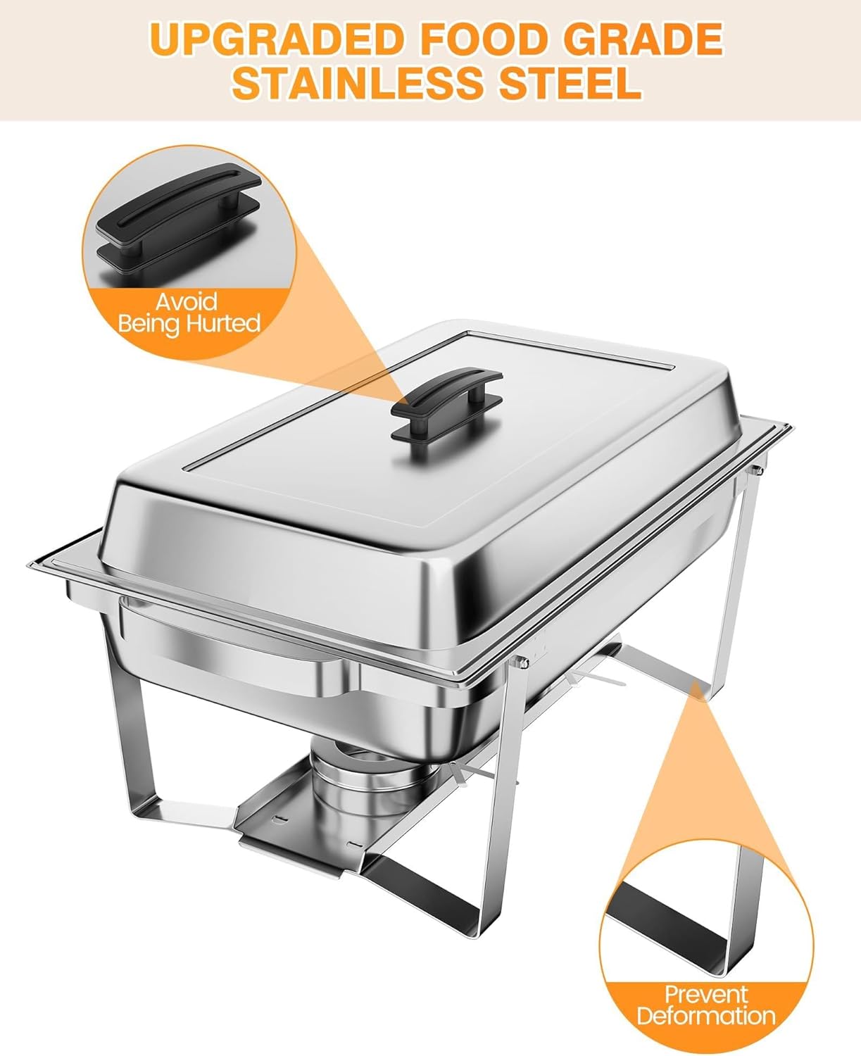 GarveeHome Chafing Dish Buffet Set 2 Pack, 8 QT Food Servers and Warmers Stainless Steel Chafer with Water Pan for Weddings, Parties, Banquets, and Catering