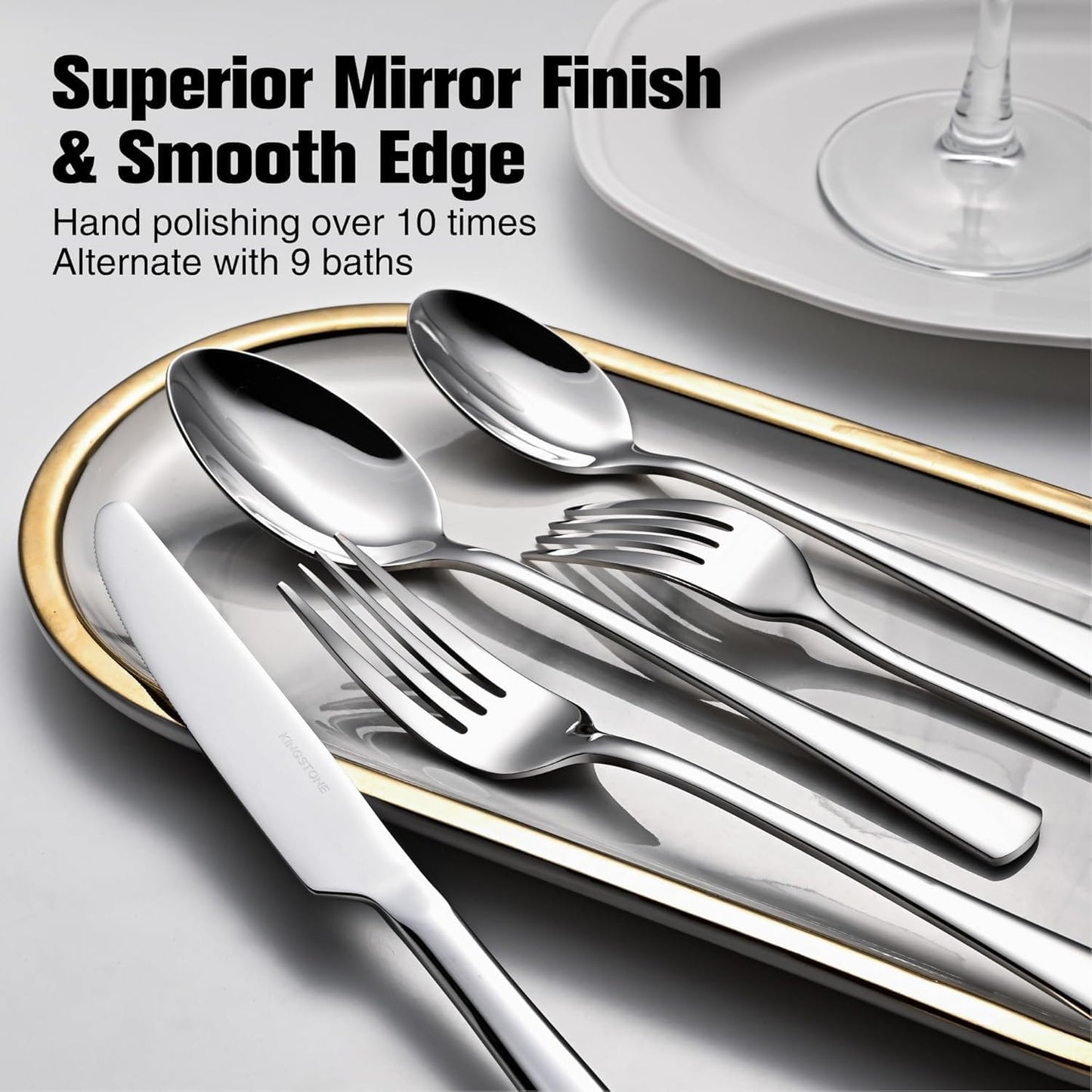 KINGSTONE Silverware Set for 8, 45-Piece Forged 18/10 Stainless Steel Flatware Set with Serving Utensils, Mirror Finish Cutlery Set Dishwasher Safe for Home, Restaurant, Wedding, Party