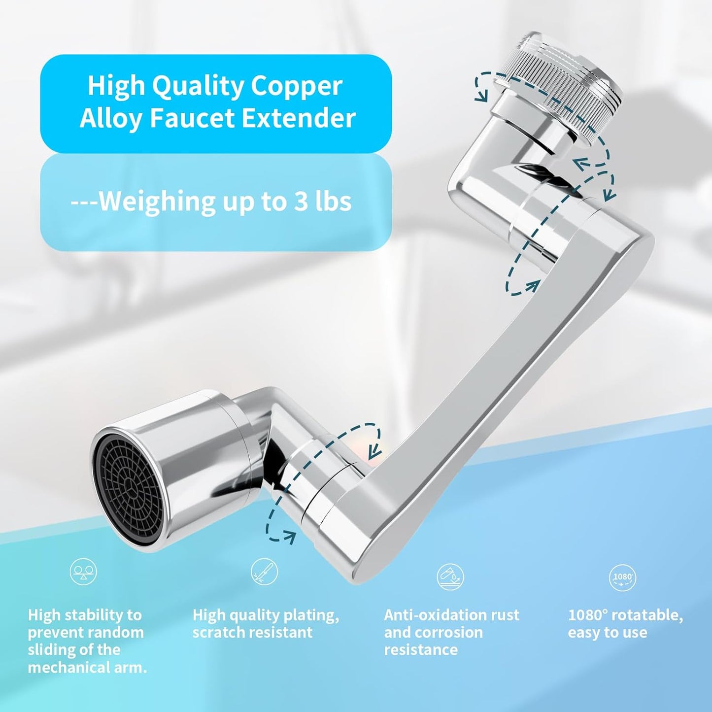 1080° Swivel Faucet Extender, Heavy Duty Rotating Sink Extension, Universal Swivel Multifunctional Robotic Arm, Rotating Splash Filter Extension Faucet Aerator for Kitchen Bathroom-2 Pcs