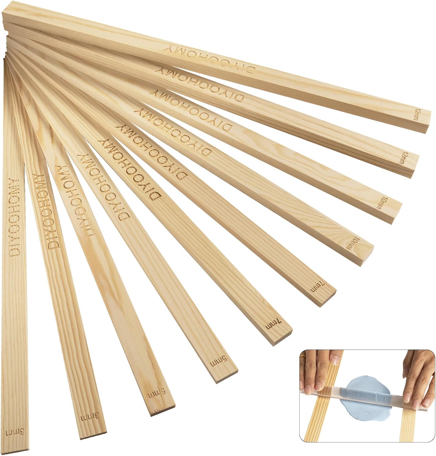 DIYOOHOMY 10 Pcs 17 Inch Rolling Pin Guides for Dough Thickness Polymer Clay Tools, Wooden Slab Roller for Clay, Clay Rolling Pin Depth Guide Pottery Ceramics Supplies