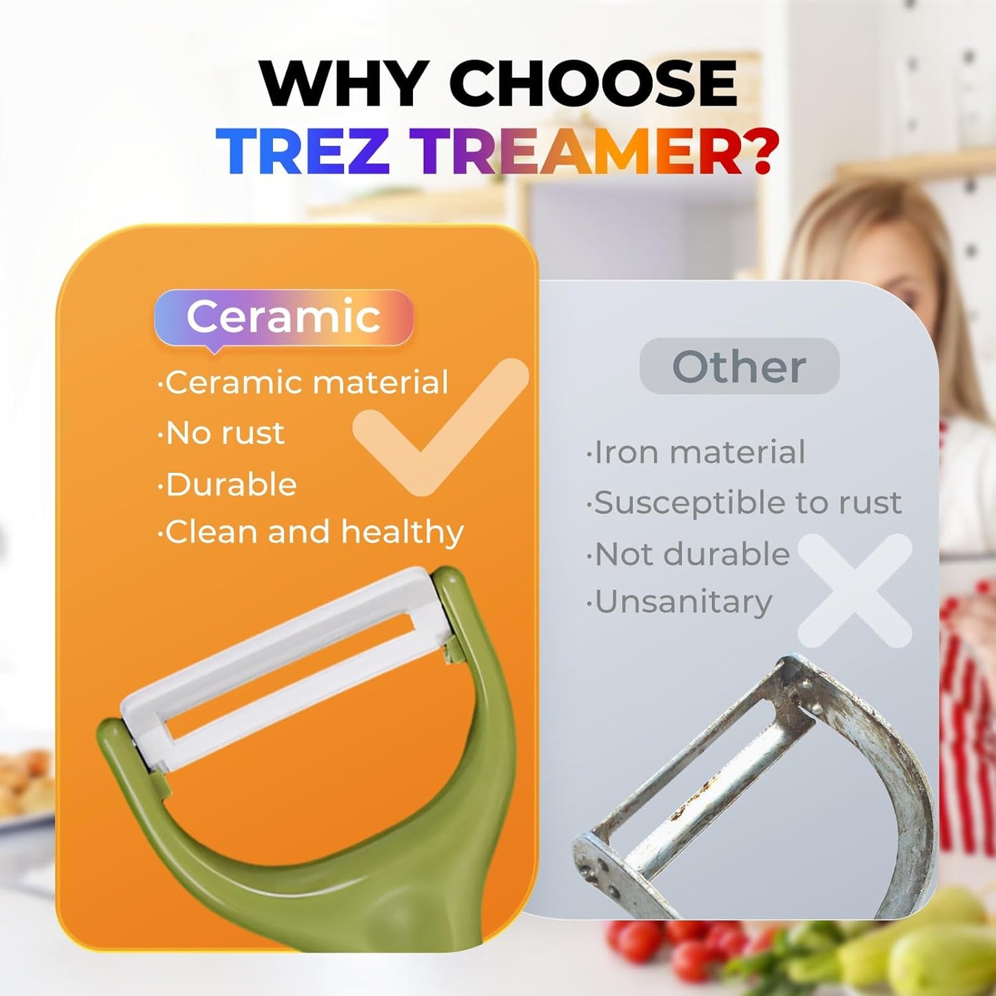 Trez Treamer 6-Pack Vegetable Peelers for Kitchen，Y Ceramic Peeler Safe Potato Peeler Set for Apple Veggie Carrot Fruit Zucchini Cucumber Peelers Bulk with Non-Slip Handle (Y)