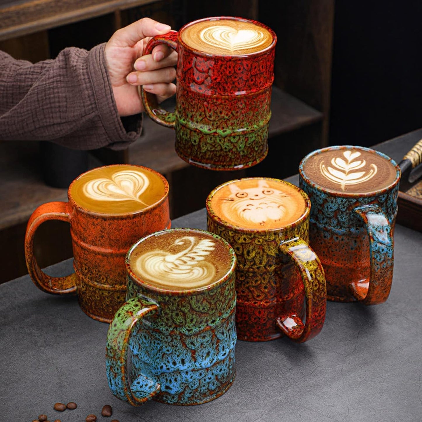 Ceramic 20 oz Large Coffee Mugs for Office and Home - Dishwasher and Microwave Safe (2, Blue and Brown)