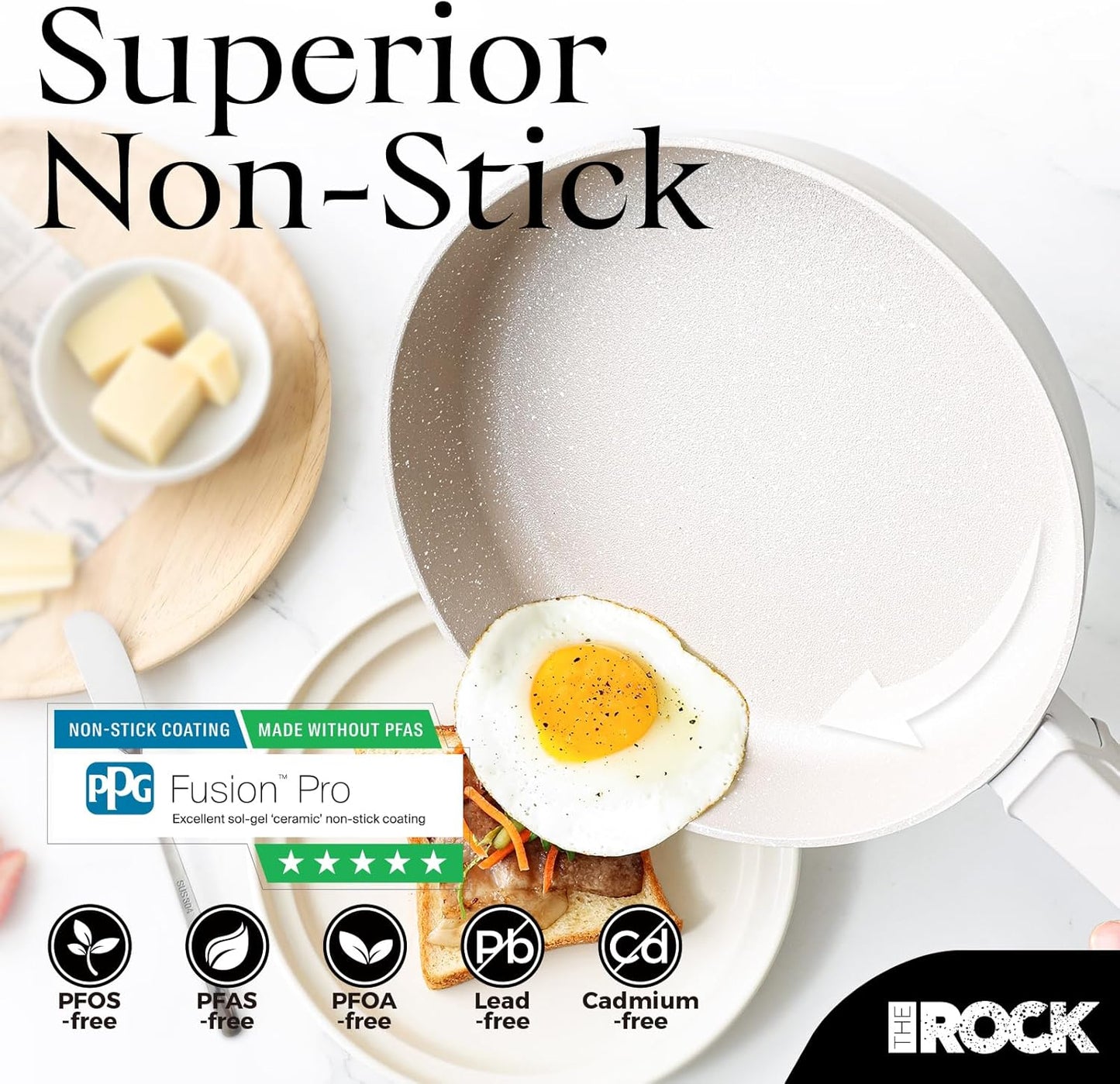 THE ROCK SOHO 11-Inch Ceramic Non Stick Frying Pan – Nothing Sticks, Never Warps, Lasts Longer, Non Toxic Skillet with Heat-Resistant Handle, PTFE PFOA & PFAS Free, Oven & Dishwasher Safe, Cream