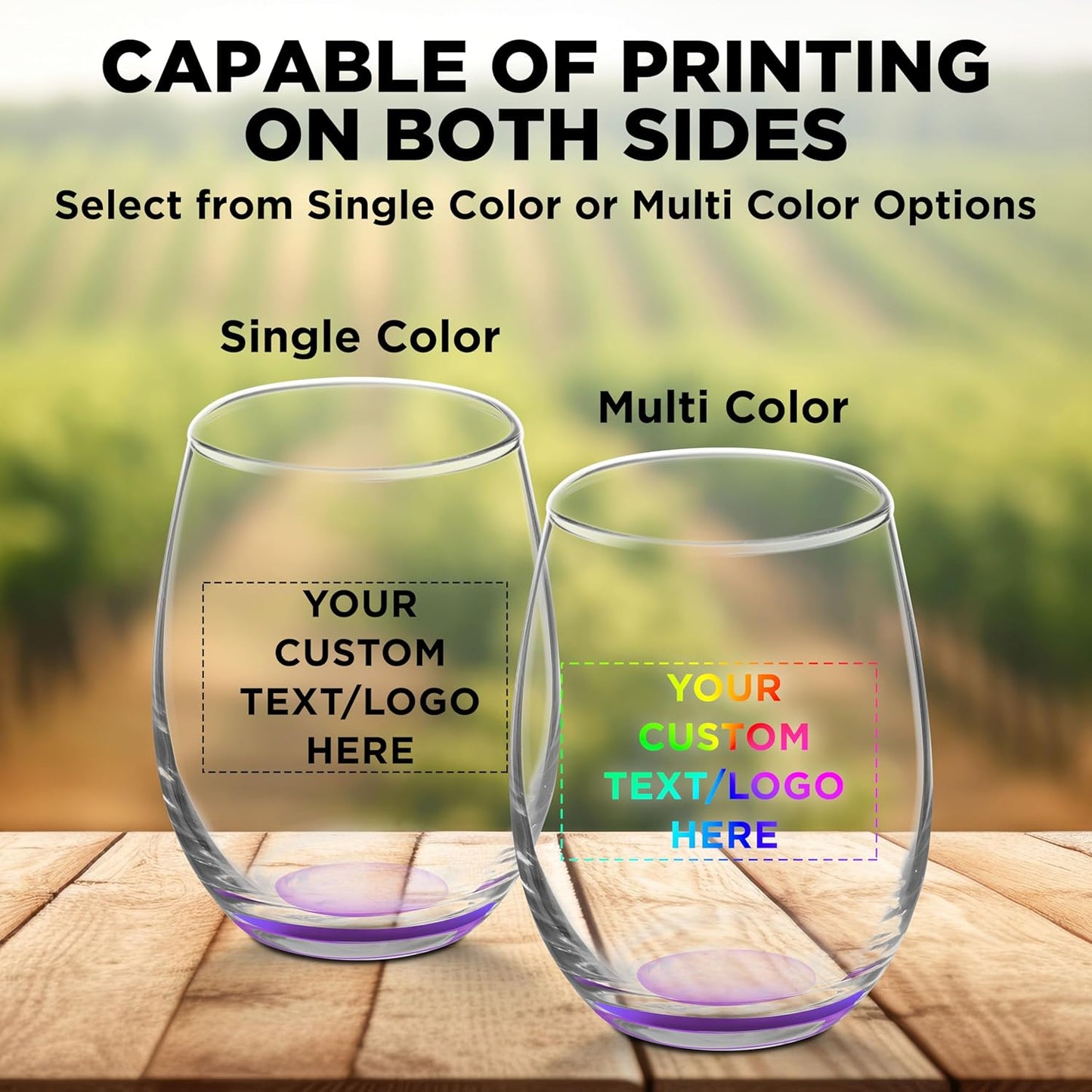 Custom Stemless Wine Glasses by ARC 5.5 oz. Set of 100, Personalized Bulk Pack - Perfect for Hotel, Bar, Restaurant or Lounge - Purple