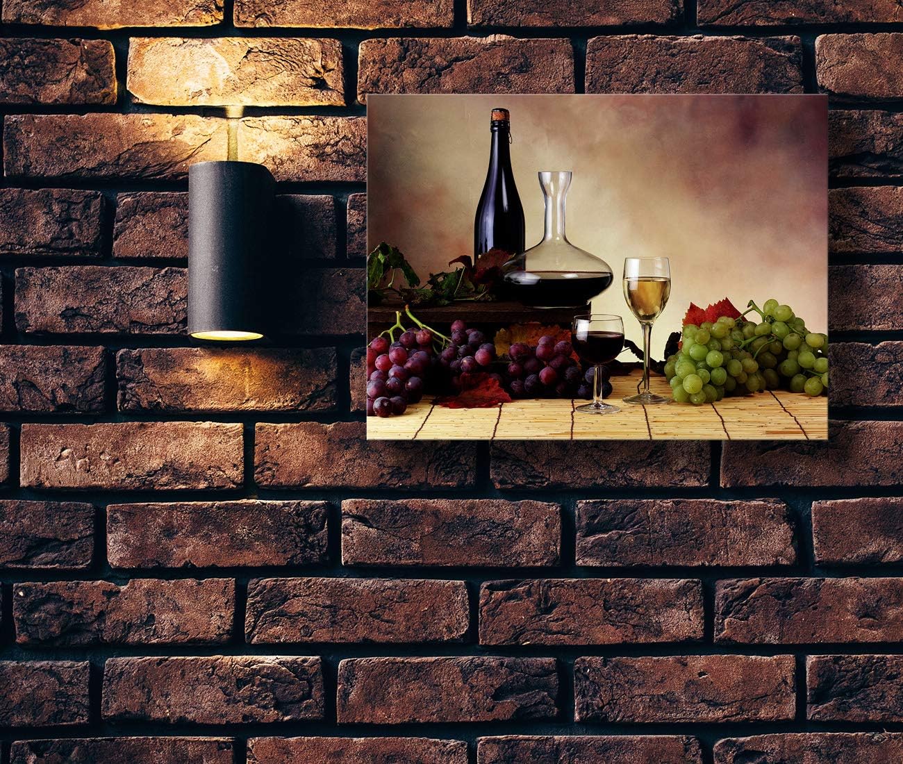Looife Kitchen Still Life Canvas Wall Art, 40x30 Inch Vintage Wine Bottle with Grapes Picture Prints Wall Decor, Food Art Deco for Dining Room and Bar Wall Decoration