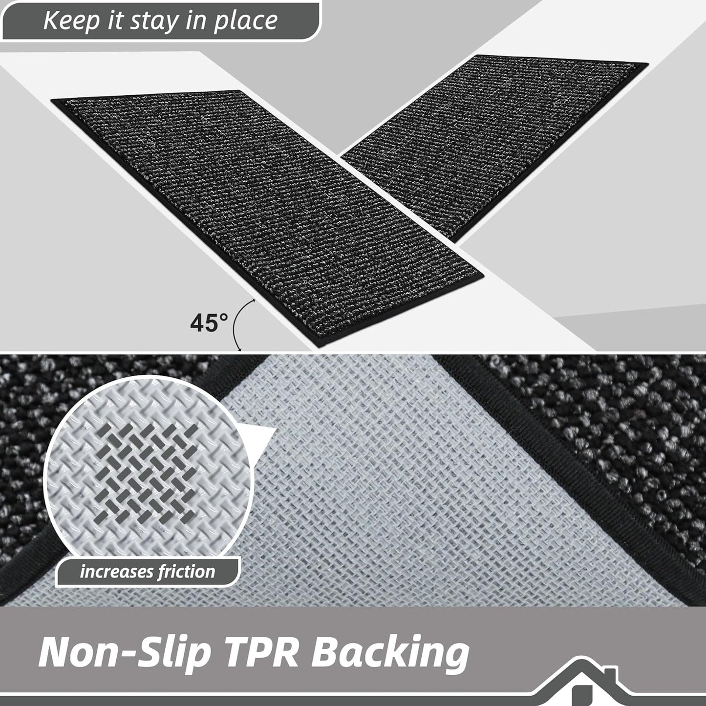BEQHAUSE Kitchen Runner Rugs 24"x60", Non-Slip Kitchen Mats for Floor, Super Absorbent and Stain Resistant Kitchen Rug, Machine Washable Rugs for Kitchen, Hallway, Laundry & Sink, Black