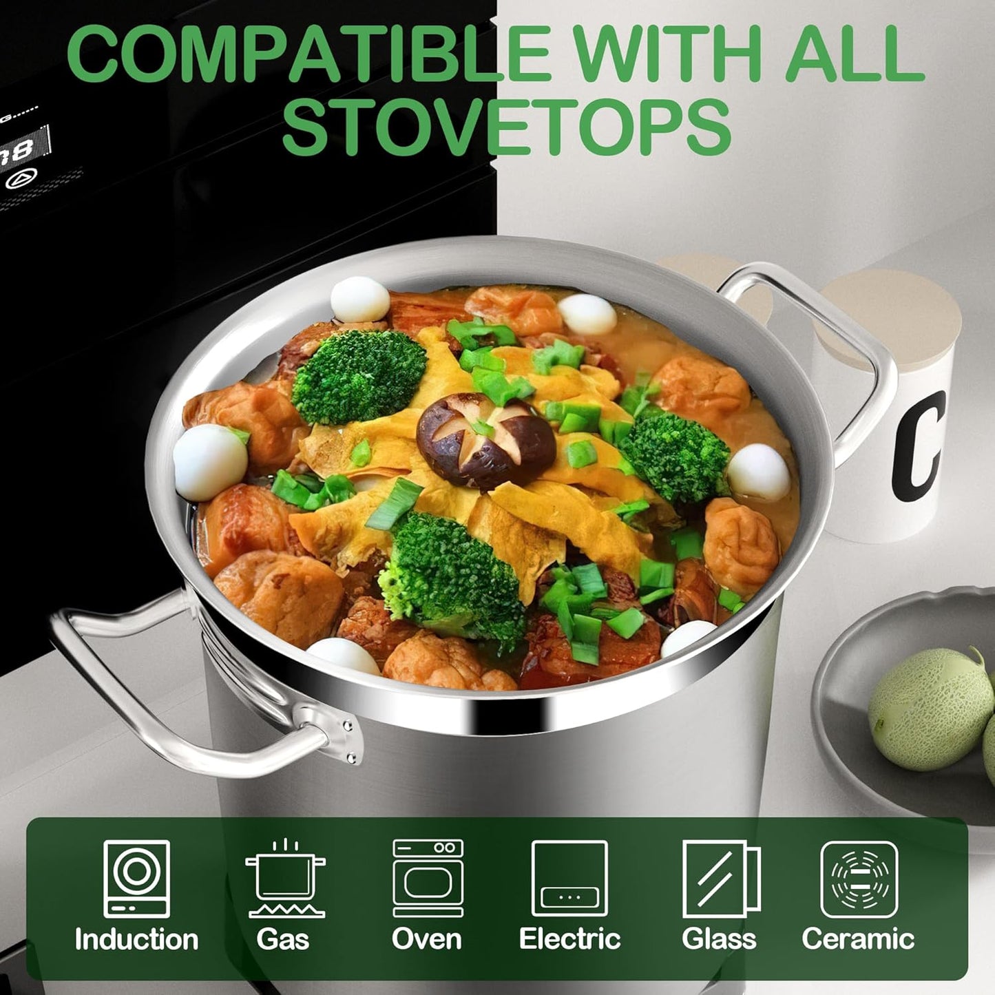 Commercial Grade Large Stock Pot - Soup Pot with Lid - Non-Nickel Stainless Steel - Healthy Cookware Polished Stockpots - Heavy Duty - 35 Quart (8.8Gallon)