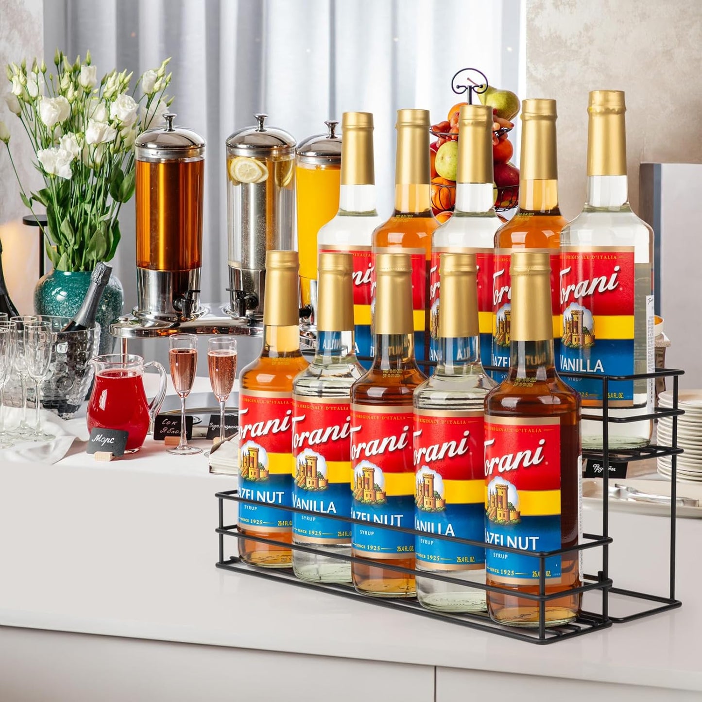 10 Bottle Capacity Coffee Syrup Organizer 2 Tier Coffee Syrup Stand Shelf for Coffee Bar Kitchen Small Wine Rack for Bar Family Storage for Syrup Wine Dressing