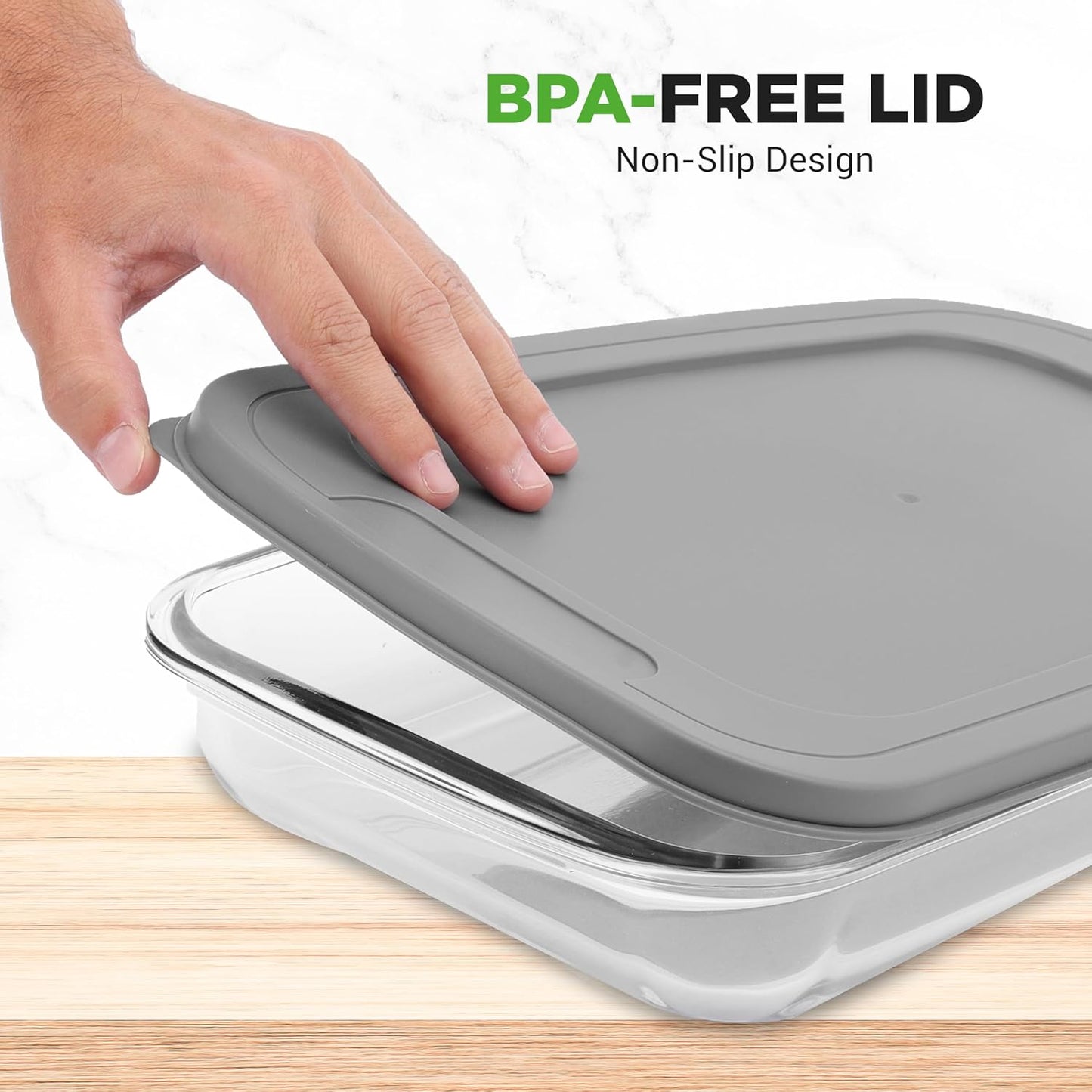 NutriChef 8-Piece Glass Baking Dish Set with Lids, (4 Stackable Rectangular Glass Dish and 4 BPA-Free Lids), Baking Pans for Lasagna, Meatloaf, Casserole, & Leftovers, Cooking, & Dishwasher Safe, Gray