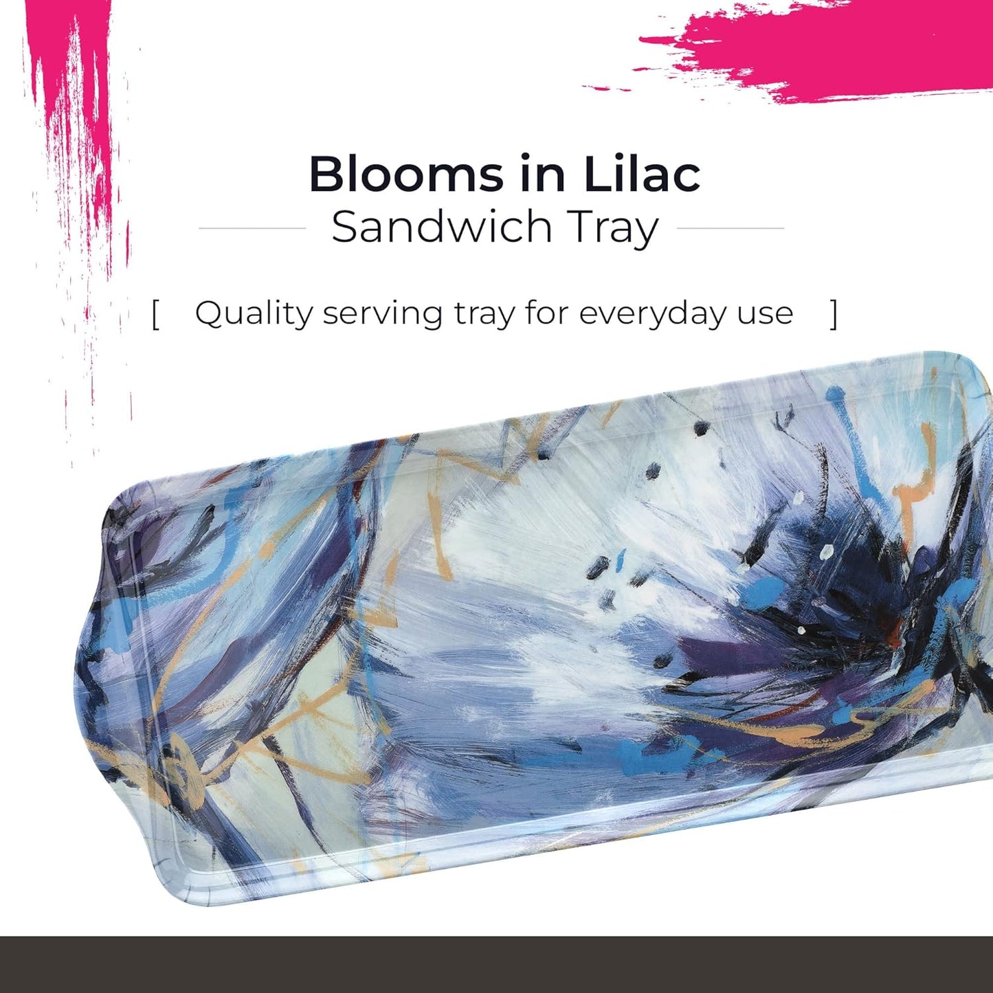 Pimpernel Blooms in Lilac Sandwich Tray - Rectangular Melamine Snack Tray with Purple Floral Design & Soft Botanical Accents - Dishwasher Safe Serving Platter for Pastries Fruit or Kitchen Display