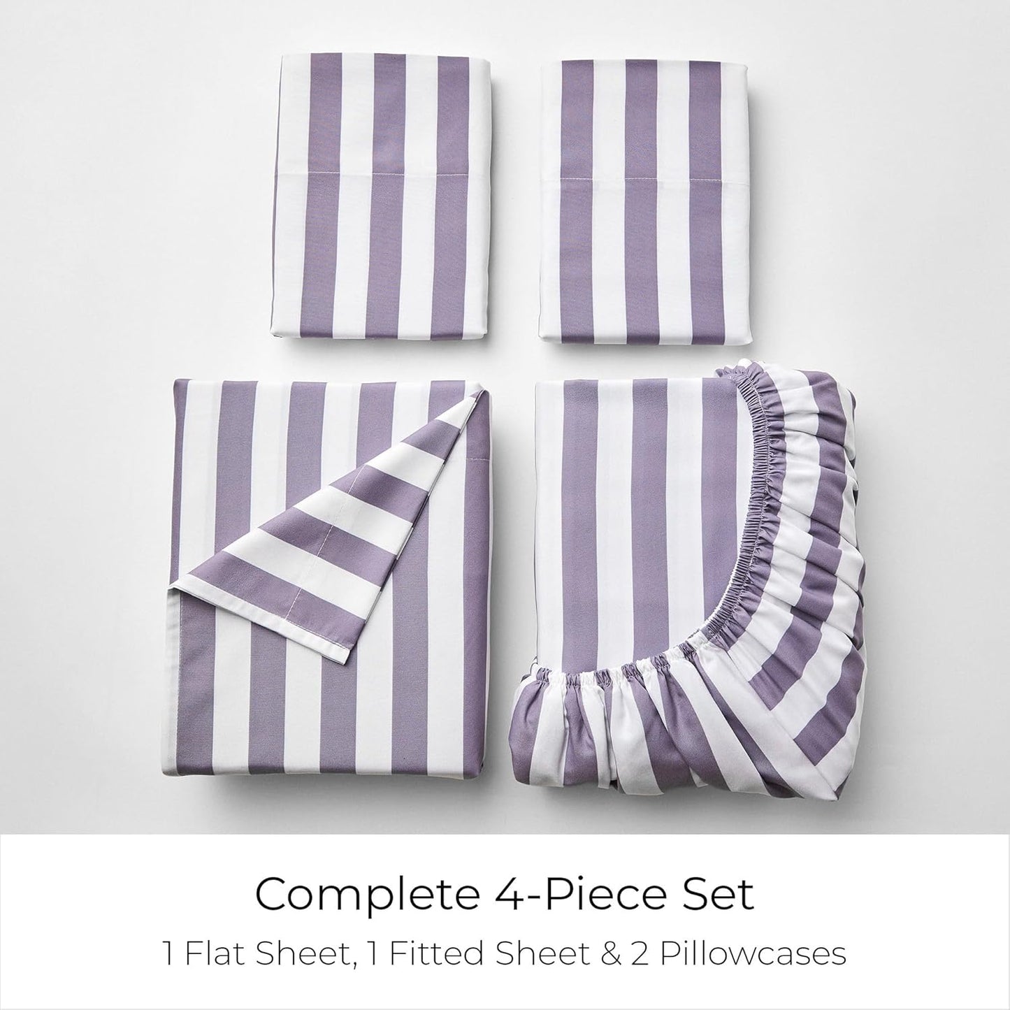 Mellanni California King Sheets Set - 4 PC Iconic Collection Bedding - Hotel Luxury, Soft, Cooling Bed Sheets - Wrinkle, Fade, Stain Resistant (Cal King, Oxford Stripe Hazy Lilac)