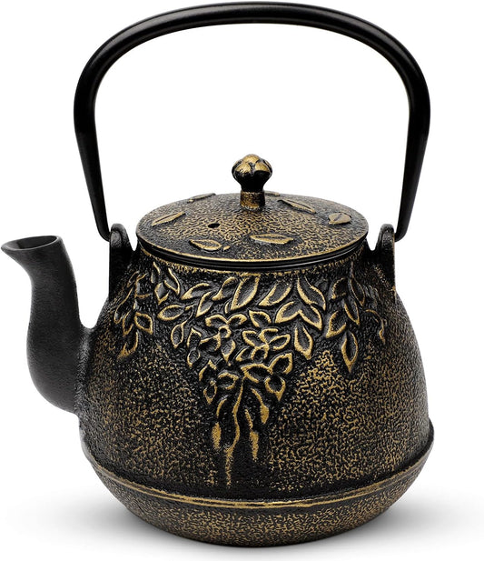Toptier Mini Little Teapot, Super Small Cast Iron Teapot for Stove Top, Palm-Sized Japanese Stovetop Safe Tea Kettle with Infuser for 11 oz, Black