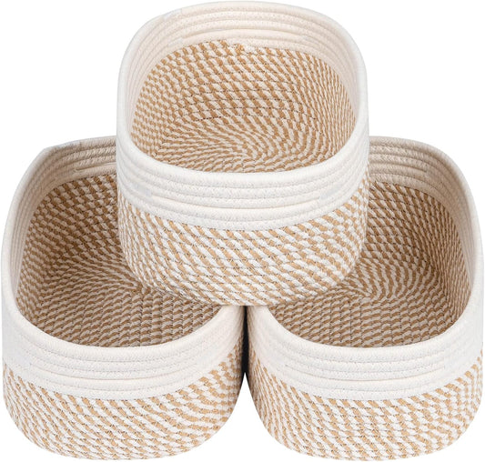 CubesLand Small Storage Baskets for Shelves, Closet Organization Storage Bins Empty Gift Basket 3 Packs Baby Nursery Woven Baskets for Organizing, Rectangular Clothes Closet Shelves Baskets