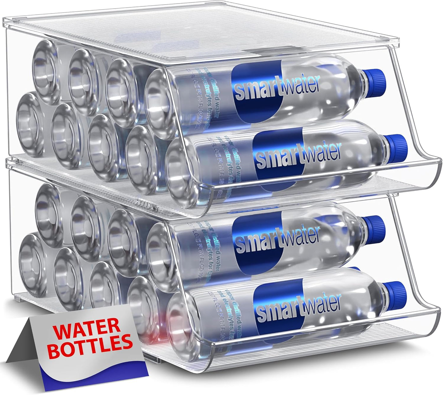 Sorbus Water Bottle Organizer for Fridge – Holds 9 Bottles – Clear BPA-Free Stackable Storage Bin with Lid – Water Bottle Dispenser for Refrigerator, Pantry, Cabinet, Kitchen, Drink Organizer