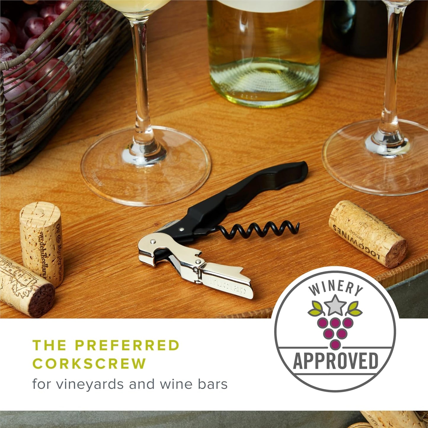 True TrueTap Double Hinged Waiter’s Corkscrew, Stainless Steel Wine Key Bottle Opener with Foil Cutter