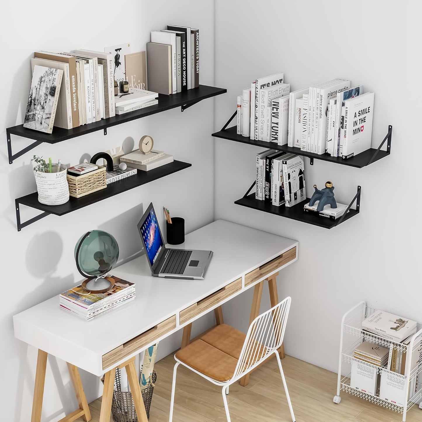 Heimlove Black Deep Floating Shelves for Wall, 24W x 12D Wood Wall Shelves Set of 2, Wide Floating Bookshelf for Living Room, Kitchen, Office, Bedroom and Decor Storage, with Metal Bracket - Black