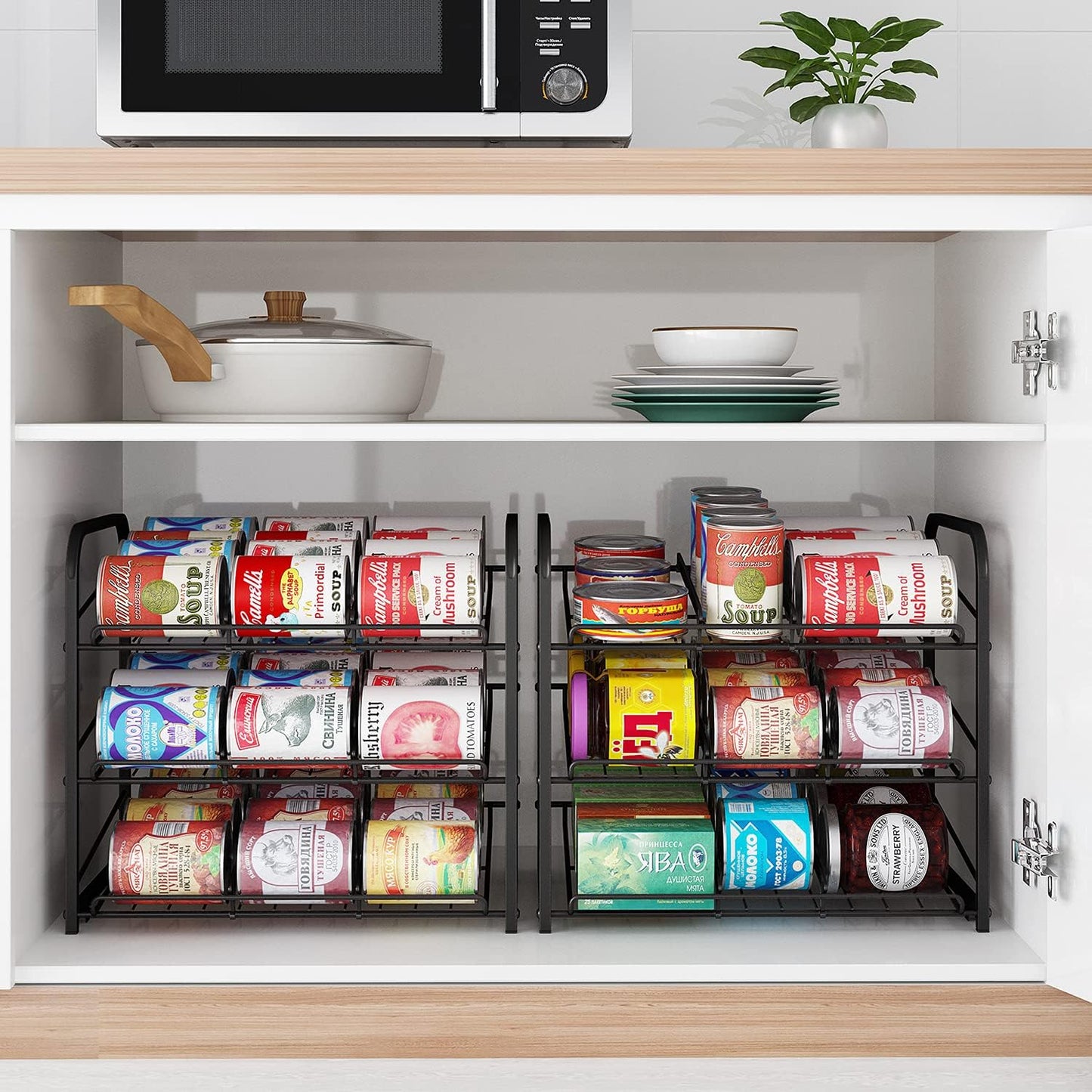 AIYAKA Can Rack Organizer, 3 Tier Stackable Can Storage Dispenser–12.2" D x 16.6" W x 14.5" H,for Food Storage, Kitchen or Pantry, Storage for 36 Cans, Black
