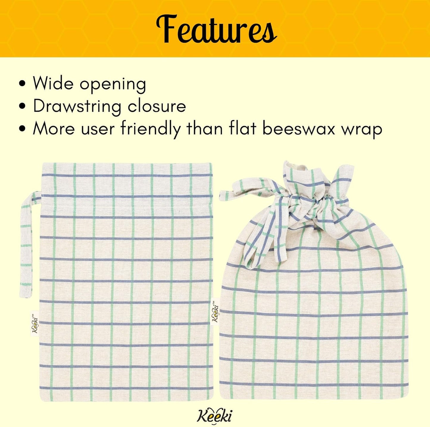 Keeki Bag - The Original Beeswax Lined Bread Bag for Homemade & Sourdough | Reusable Linen Bread Storage | Beeswax Wrap Alternative | Plastic-Free Storage w/Wide Drawstring Closure (Blue)