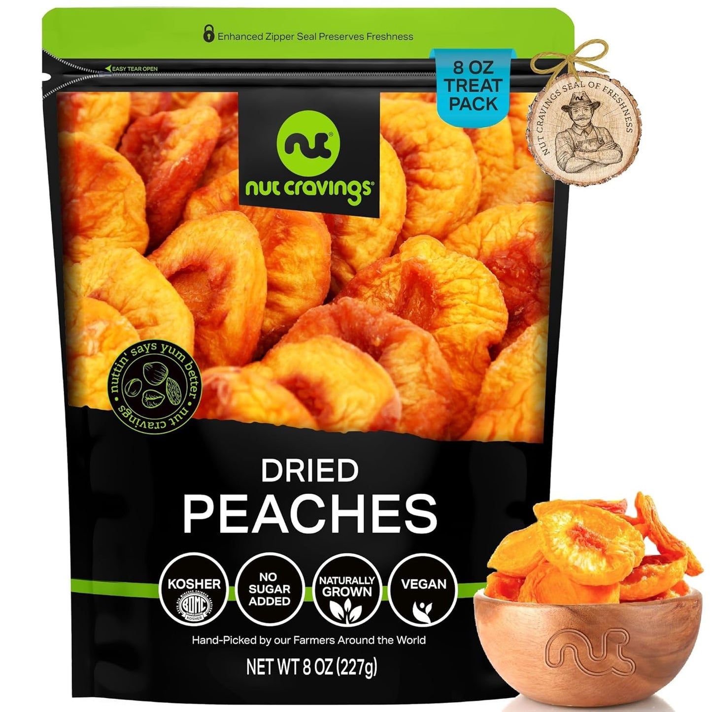 NUT CRAVINGS - Sun Dried California Peaches, No Sugar Added (8oz, 1 Pack) Bulk Dry Fruits Packed Fresh in Resealable Bag - Sweet Healthy Snack, Naturally Grown, Vegan, Kosher