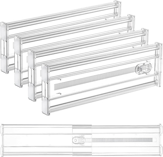 Vtopmart 4 Pack 4" Regular Upgrade Drawer Dividers for Clothes, 12.8"-22.3" Expandable Dresser Drawer Organizer, Clear Plastic Separators for Dresser, Baby Clothing, Underwear, Cosmetic, Toiletries