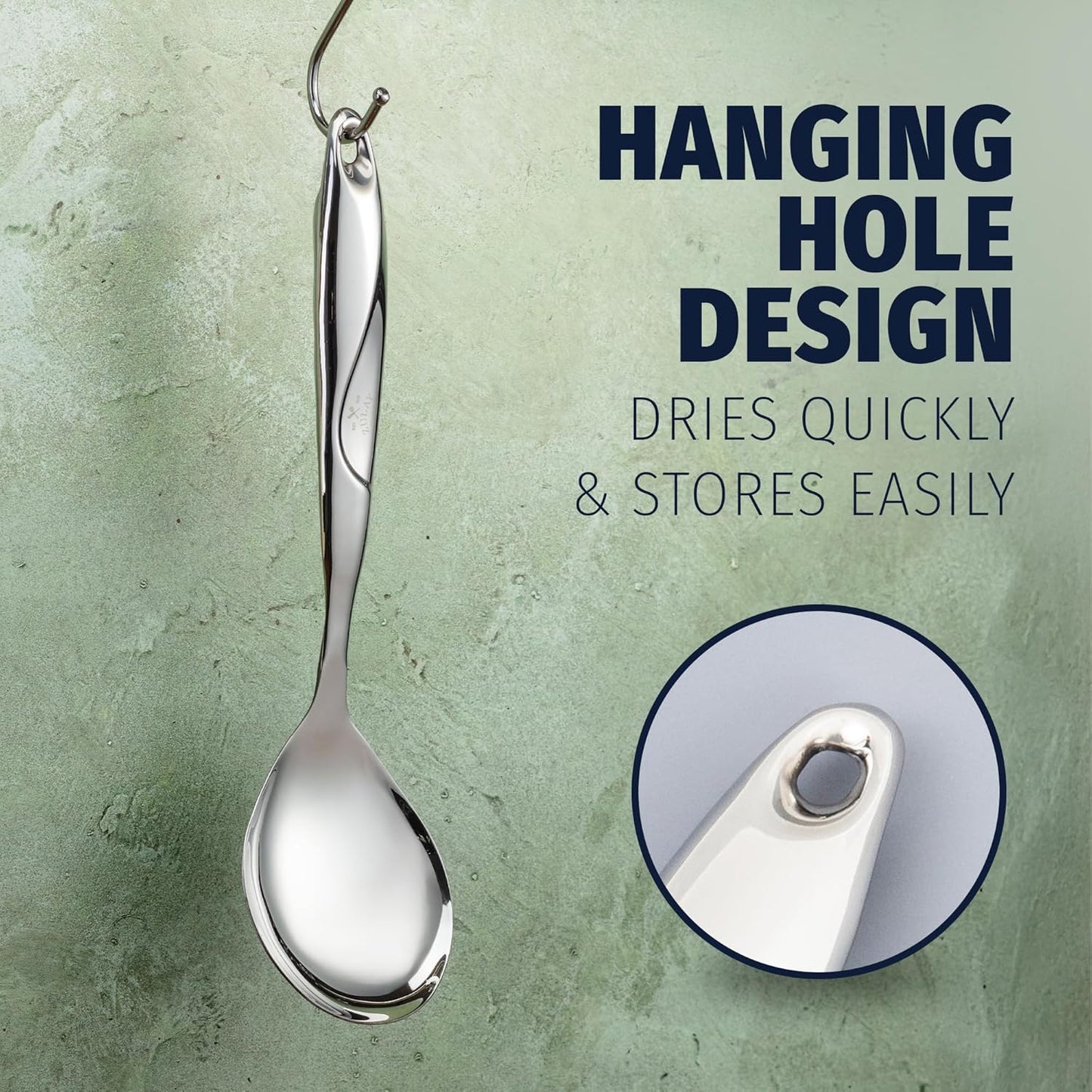 Zulay Kitchen Stainless Steel Serving Spoon - Large Cooking Spoon - Durable Premium Stainless Steel with Comfortable, Ergonomic Handle - Easy to Clean - Perfect for At Home Cooking & Buffets - 11.5”